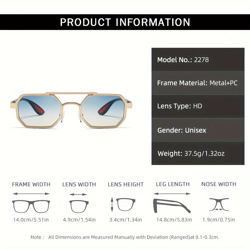 Polygonal Concave Fashion Glasses – Unique Double Bridges Design