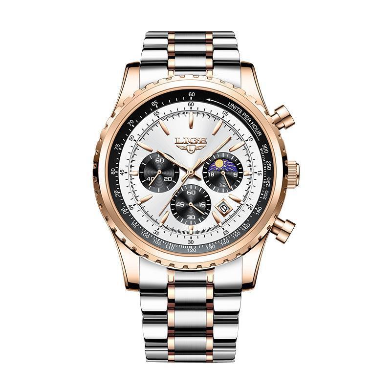 Lige Men's Quartz Watch Moon Phase Multifunctional Watch For Men 8989