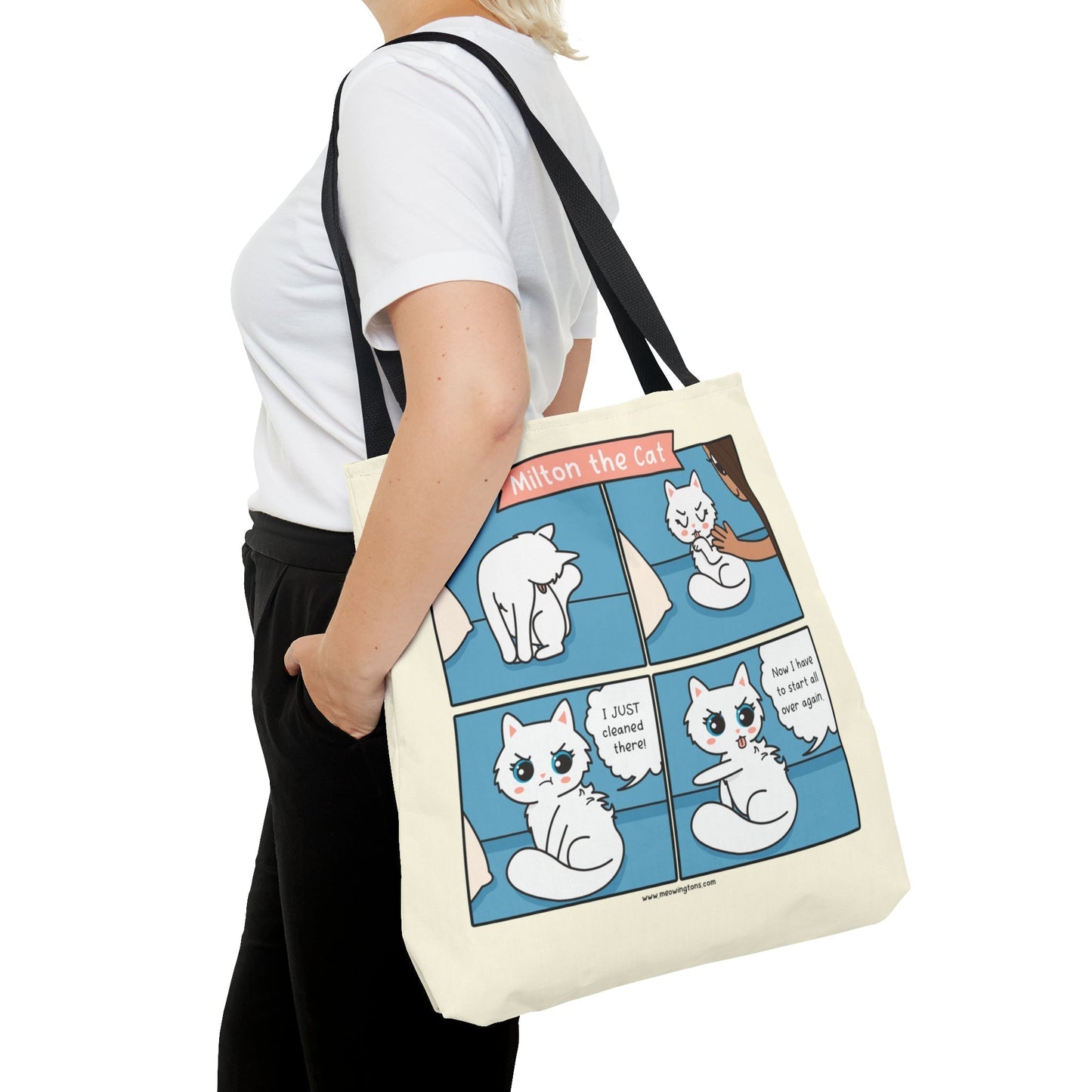 Cat Grooming Comic Tote Bag
