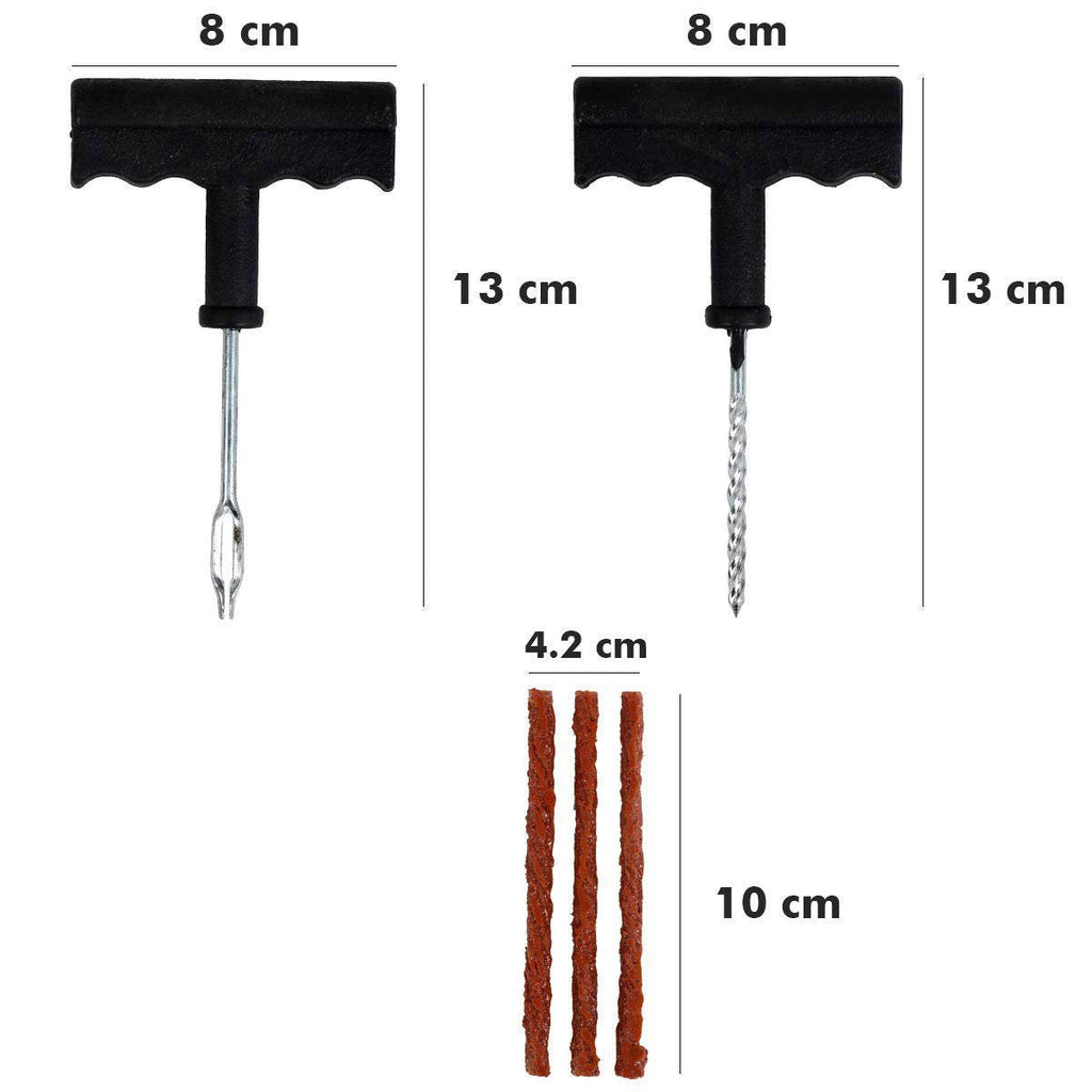 Puncture Repair Kit Tubeless Tyre Full Set with Nose Pliers, Rubber Cement and Extra Strips for Cars, Bikes 