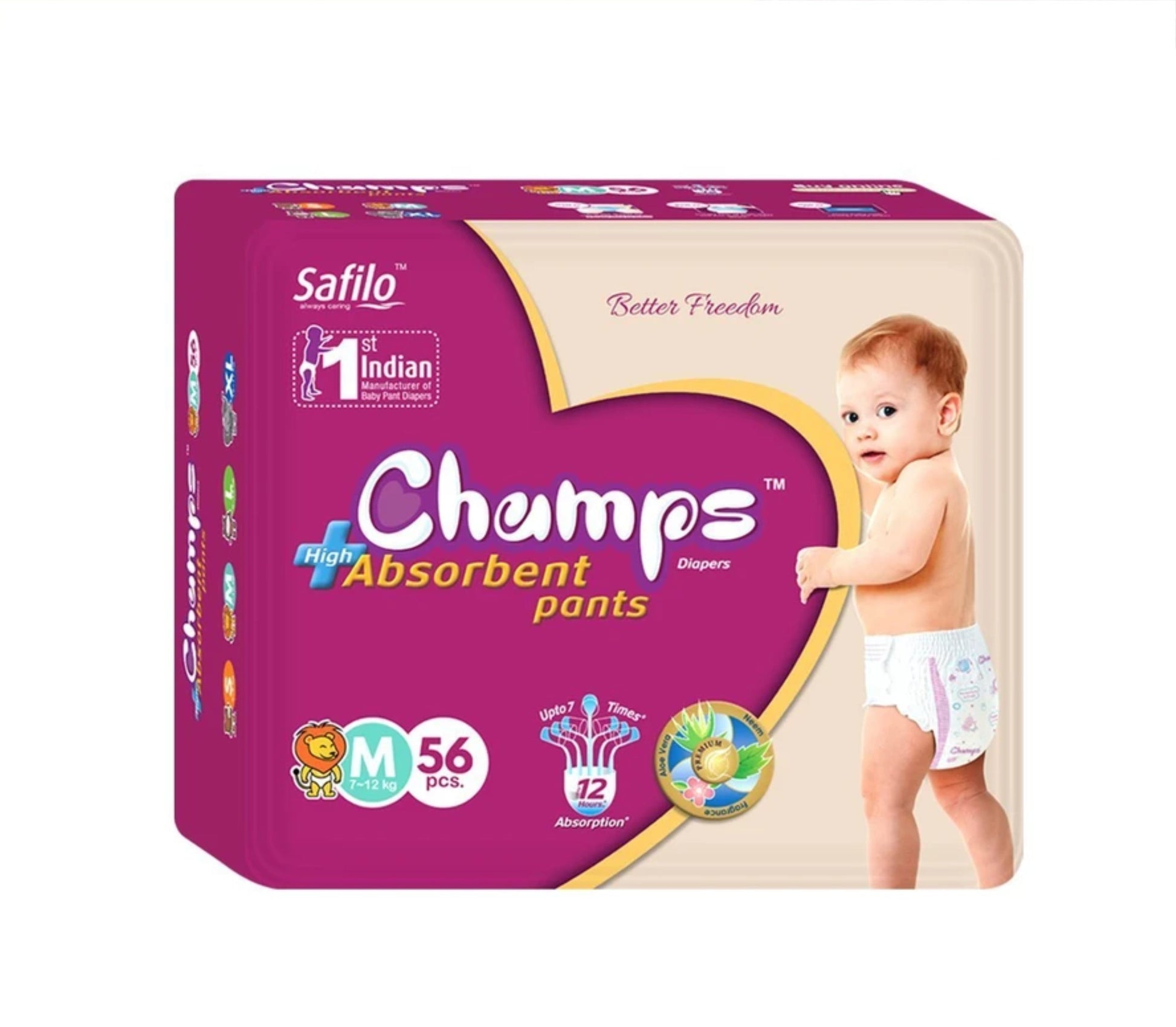 Premium Champs High Absorbent Pant Style Diaper Medium Size, 56 Pieces (953_Medium_56) 