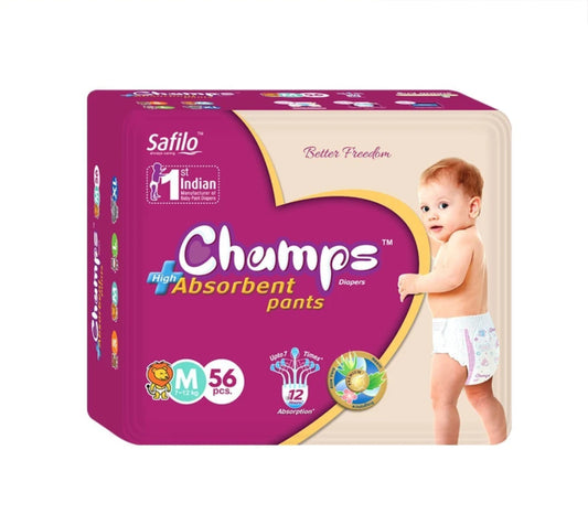 Premium Champs High Absorbent Pant Style Diaper Medium Size, 56 Pieces (953_Medium_56) 