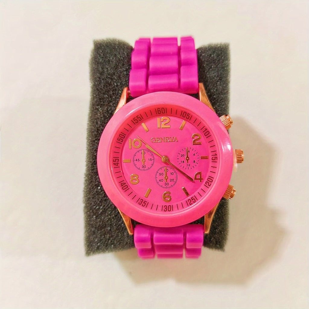 Stylish Round Quartz Watch with Triple Dial & Silicone Band – Unisex Sports Wristwatch