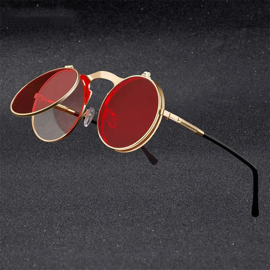Vintage Steampunk Round Metal Frame Flip-Up Glasses