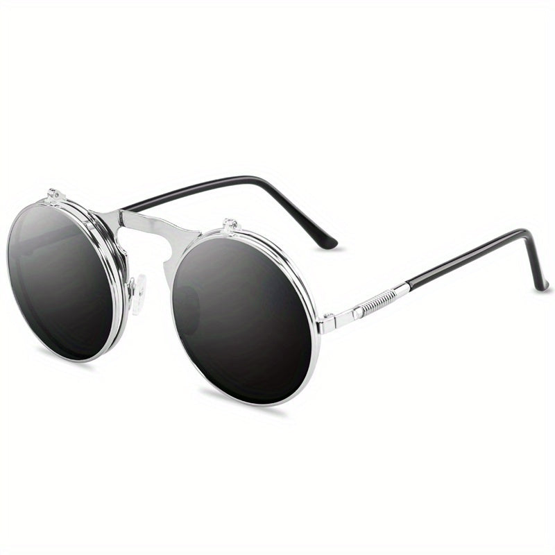 Vintage Steampunk Round Metal Frame Flip-Up Glasses