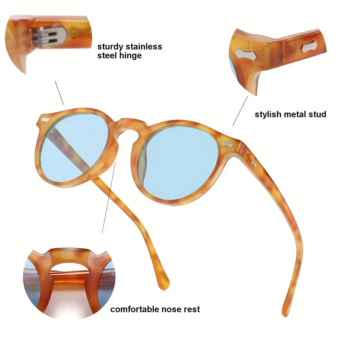 Polarized Vintage Round Sunglasses – Lightweight Acetate Frames