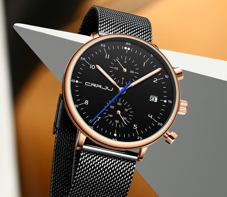 CRRJU Luxury Stainless Steel Quartz calendar watch for men 2278