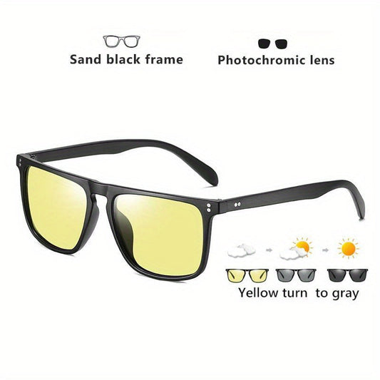 Trendy Classic Photochromic Flat Top Square Glasses – Versatile Eye Protection