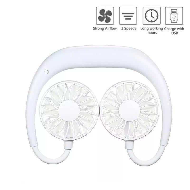 Portable USB Battery Rechargeable Mini Fan - Headphone Design Wearable Neckband Fan