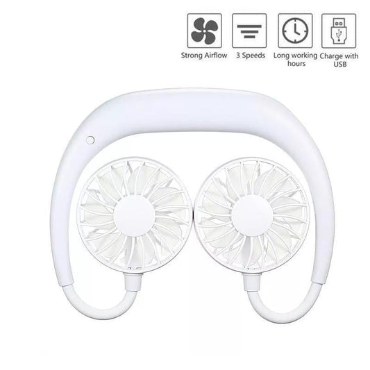 Portable USB Battery Rechargeable Mini Fan - Headphone Design Wearable Neckband Fan