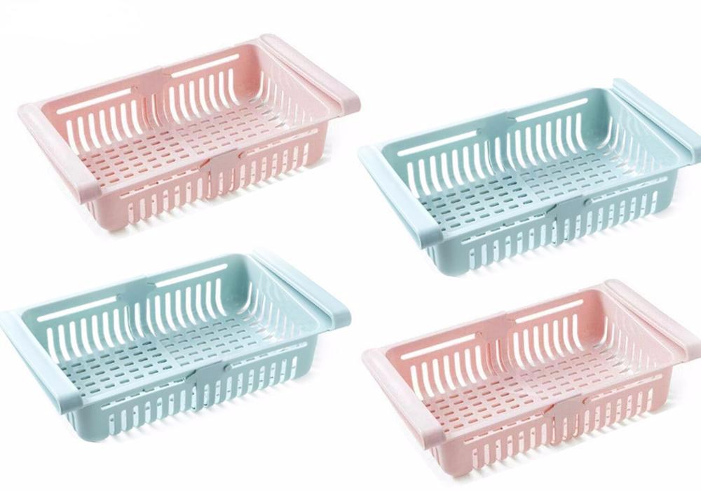Adjustable Fridge Storage Basket, Fridge Racks Tray Sliding Storage Racks 