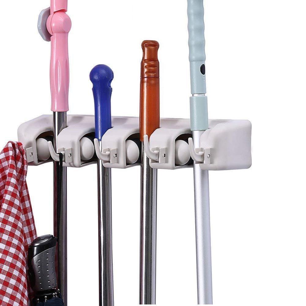 4-Layer Mop and Broom Holder, Garden Tool Organizer, Multipurpose Wall Mounted 