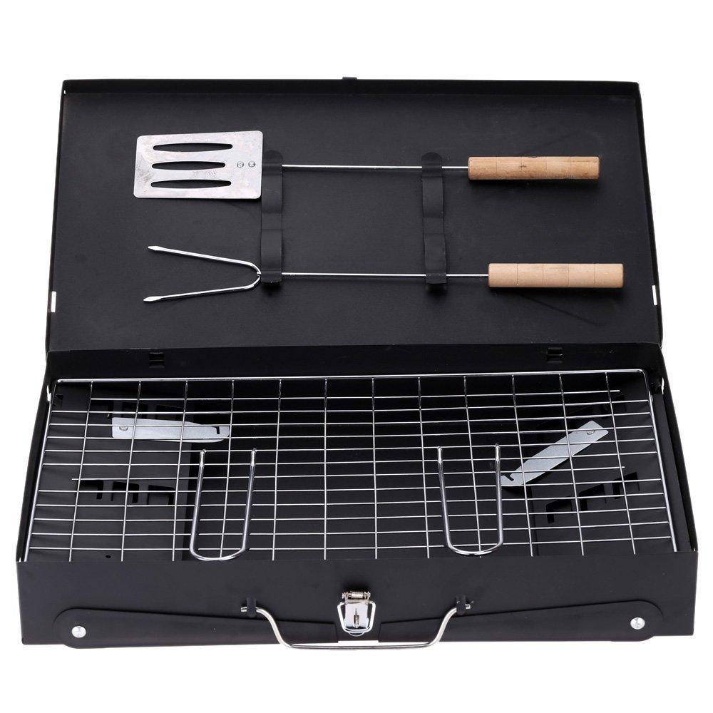 Stainless Steel Briefcase Style Barbecue Grill Toaster (Medium, Black) 