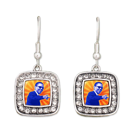 Barack Obama Crystal Square Earrings
