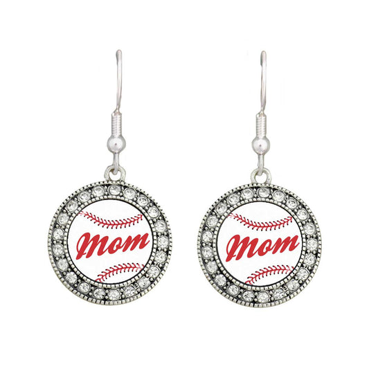 Baseball Mom Crystal Circle Earrings