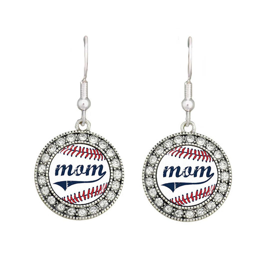 Baseball Mom Crystal Circle Earrings