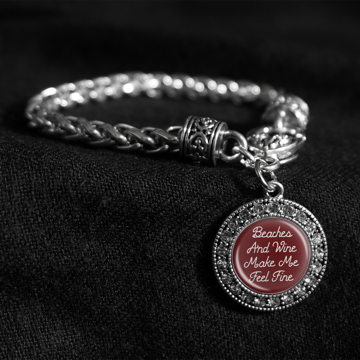 Beaches And Wine Make Me Feel Fine Silver Braided Clasp Bracelet