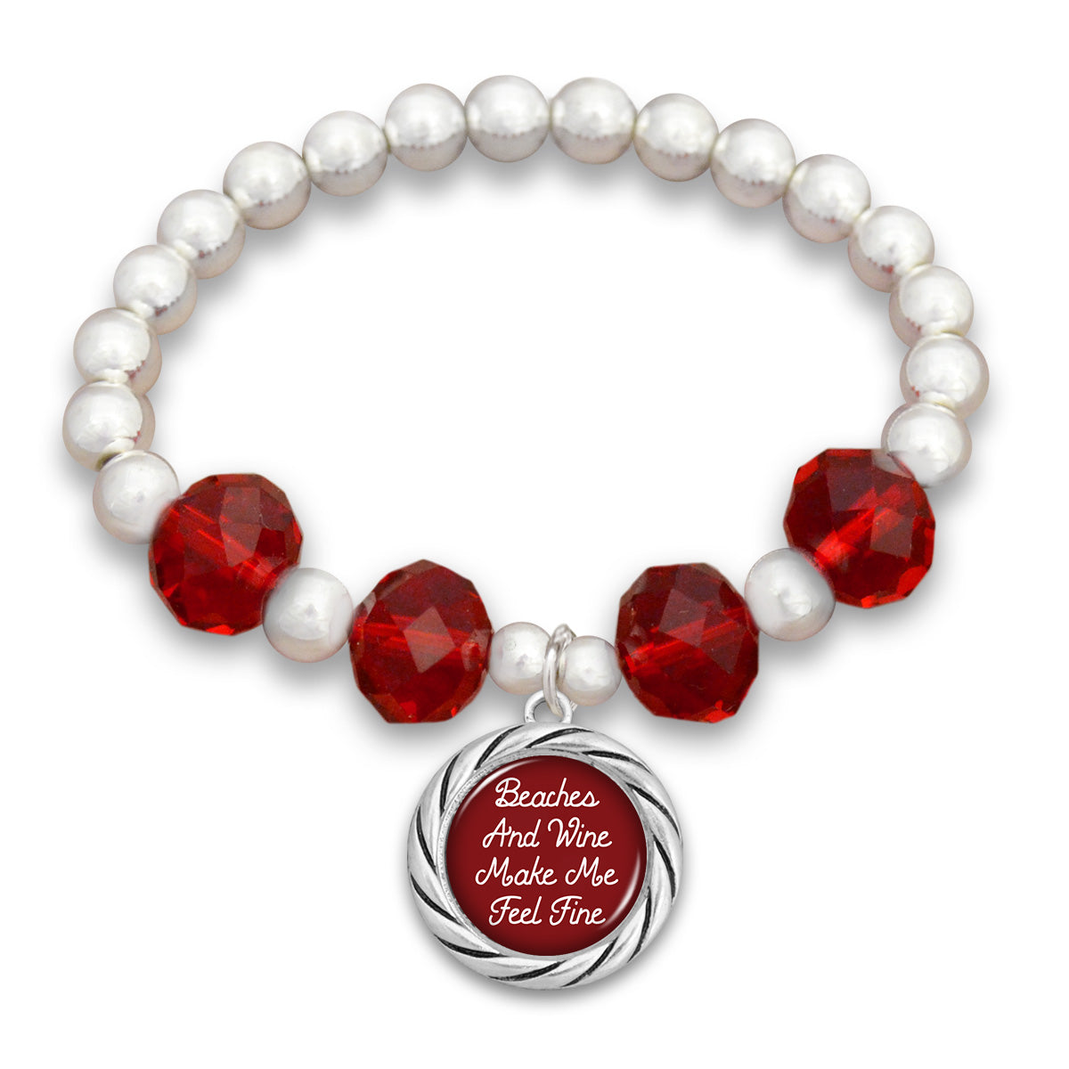 "Beaches and Wine Make Me Feel Fine"  Beaded Stretch Bracelet