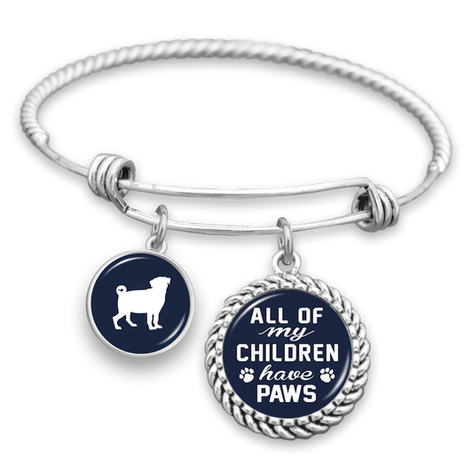 All Of My Children Have Paws Pug Charm Bracelet