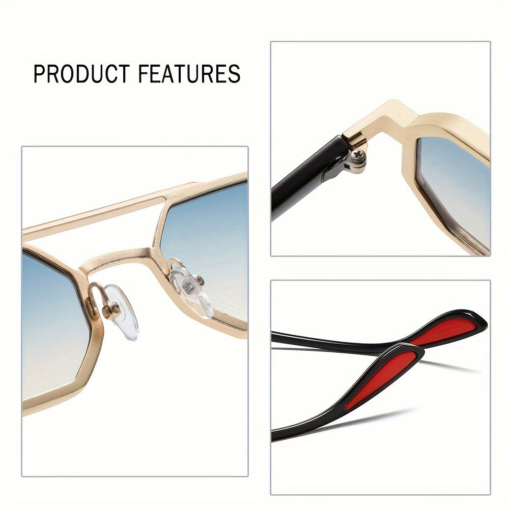 Polygonal Concave Fashion Glasses – Unique Double Bridges Design