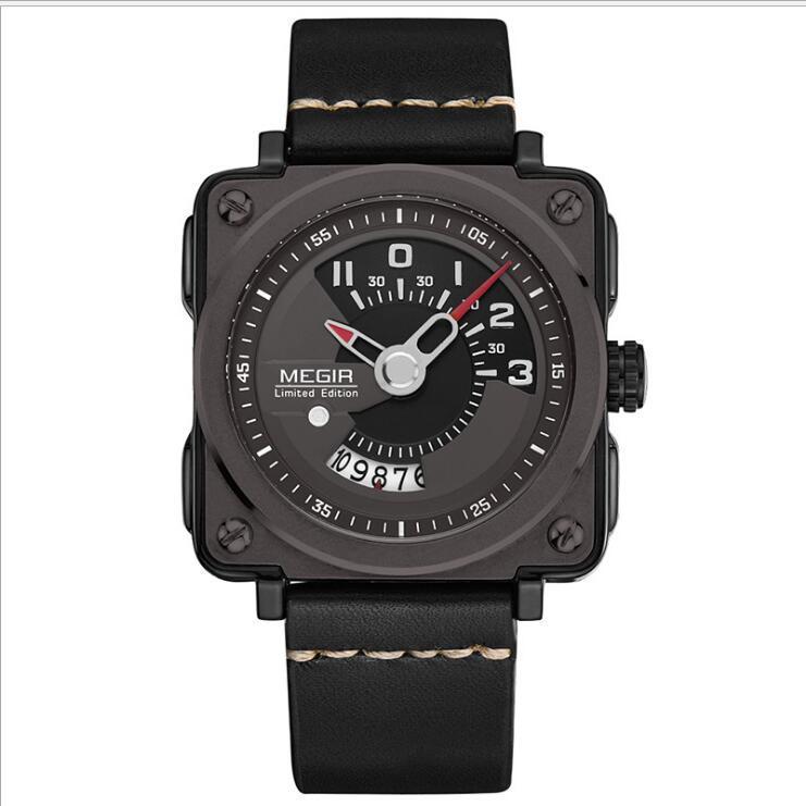 Megir Square Big Dial Watch Calendar Quartz Watch For Men 2040