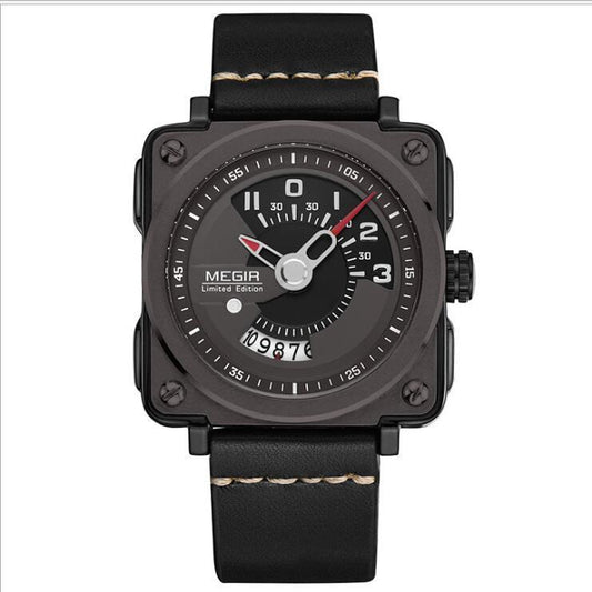 Megir Square Big Dial Watch Calendar Quartz Watch For Men 2040