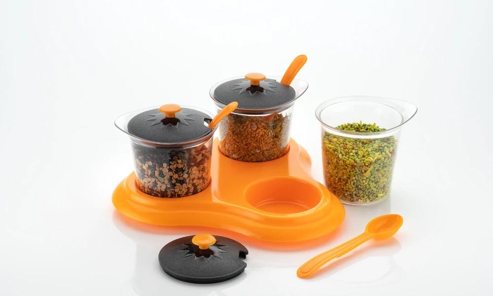 Multipurpose Dining Set Jar and tray holder, Chutneys/Pickles/Spices Jar - 3pc 
