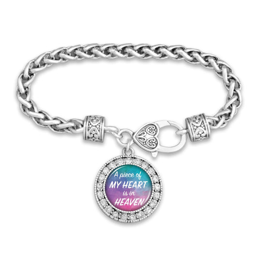 A Piece Of My Heart Is In Heaven Watercolor Silver Braided Clasp Bracelet