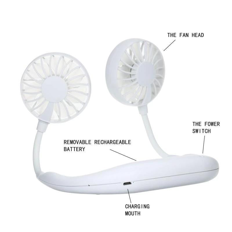 Portable USB Battery Rechargeable Mini Fan - Headphone Design Wearable Neckband Fan