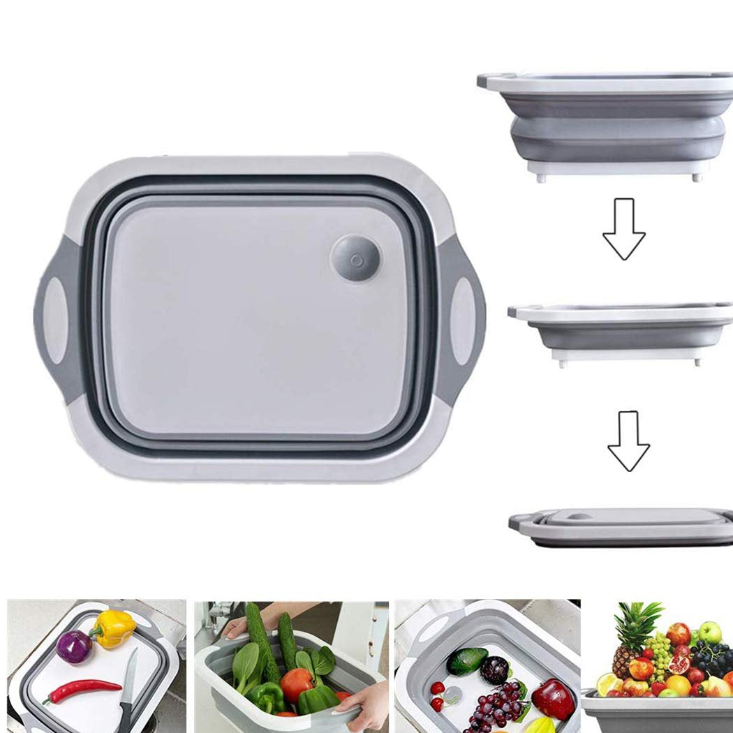 Foldable Chopping Board, Dish Rack, Washing Bowl & Draining Basket, 3in1 Multi-Function 