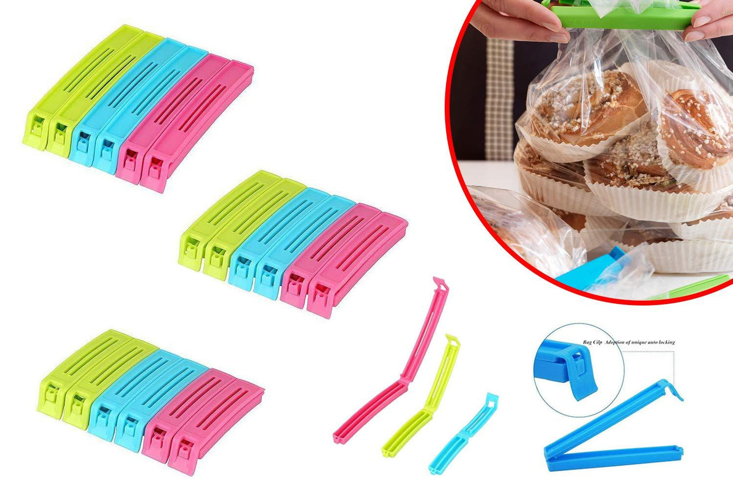 Plastic Snack Bag Clip Sealer Set (18 Pcs, Multicolour) 