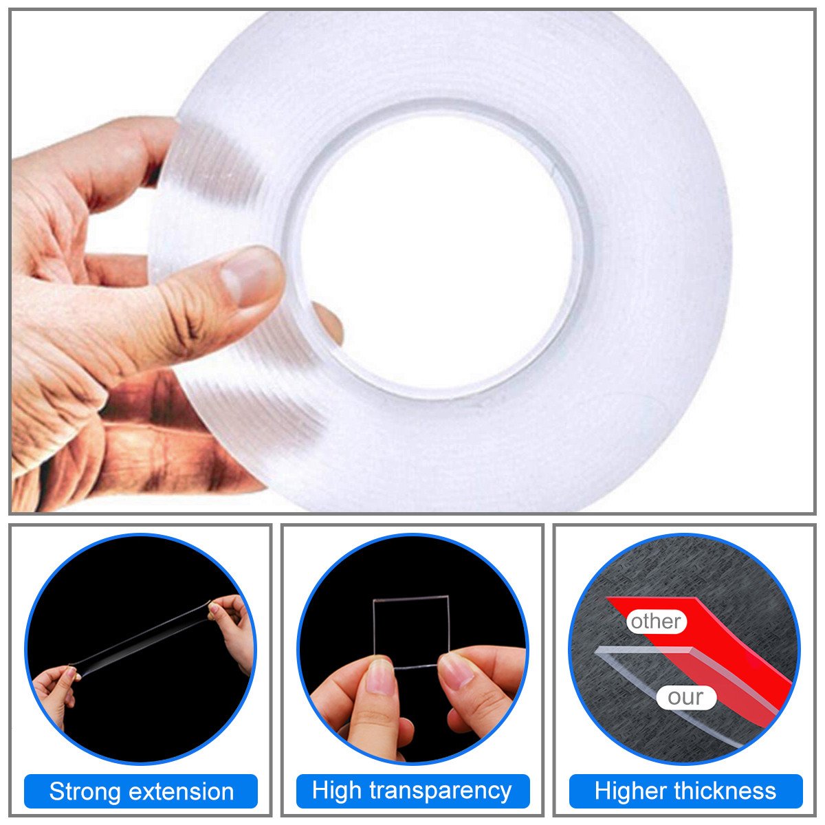 Double Sided Nano Adhesive Tape, 3 meter Washable Traceless Nano Gel Tape, Multipurpose 