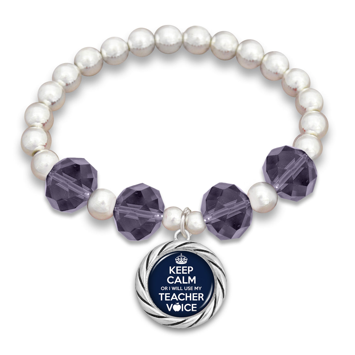 "Keep Calm Or I Will Use My Teacher Voice"  Beaded Stretch Bracelet