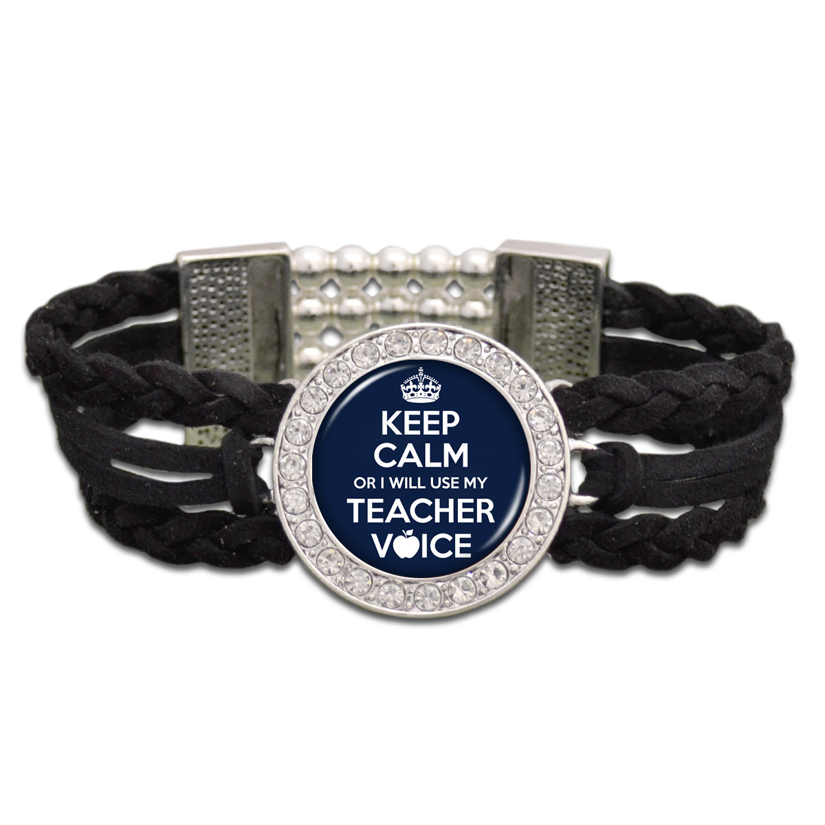 "Keep Calm Or I Will Use My Teacher Voice" Outdoors Suede Stretch Bracelet