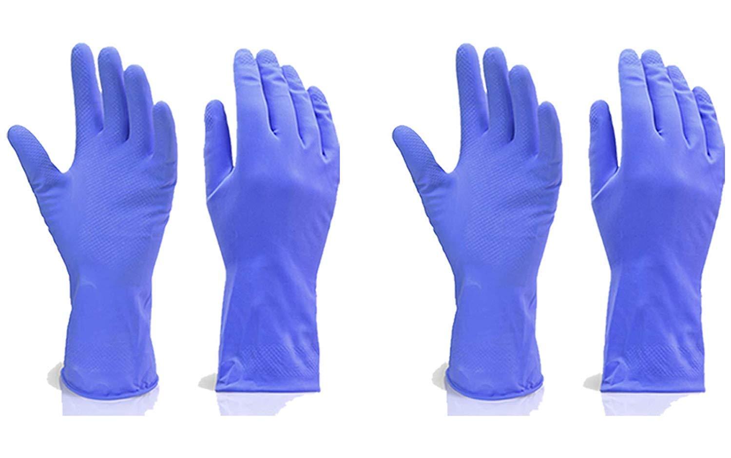 '- Flock line Reusable Rubber Hand Gloves (Blue) - 1pc