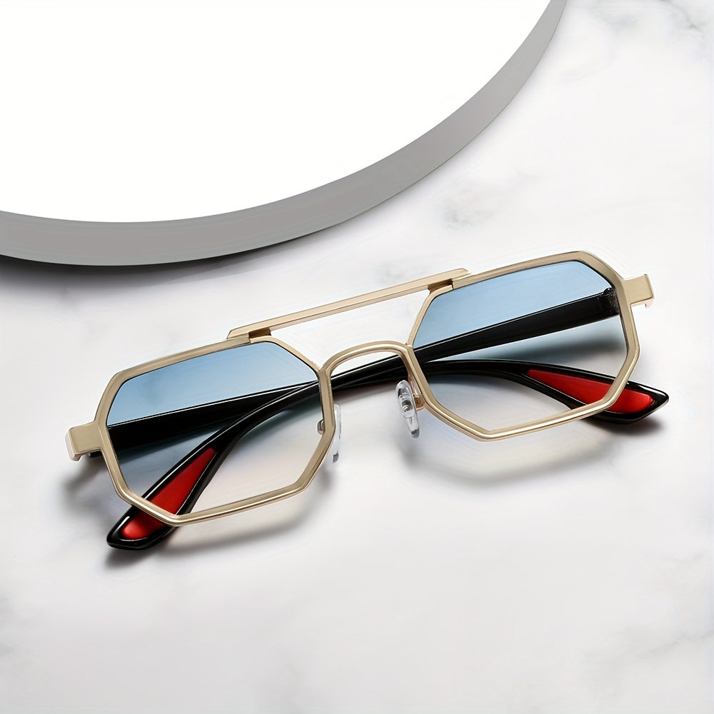 Polygonal Concave Fashion Glasses – Unique Double Bridges Design