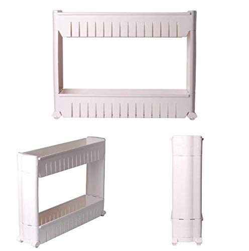 Multipurpose 2 Layer Slim Side Space Saving Storage Organizer Rack Shelf