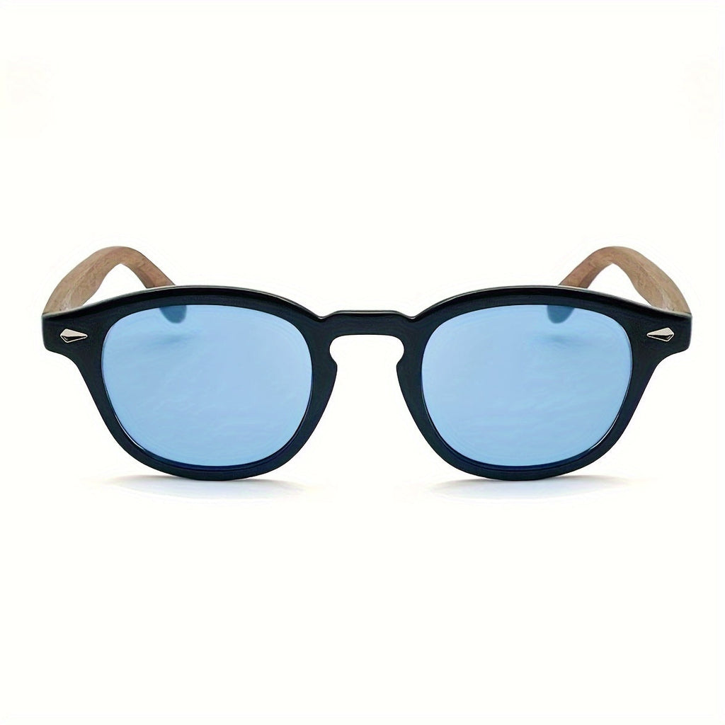 Retro Classic Round Polarized Sunglasses with Wooden Temples -UV Protection Eyewear