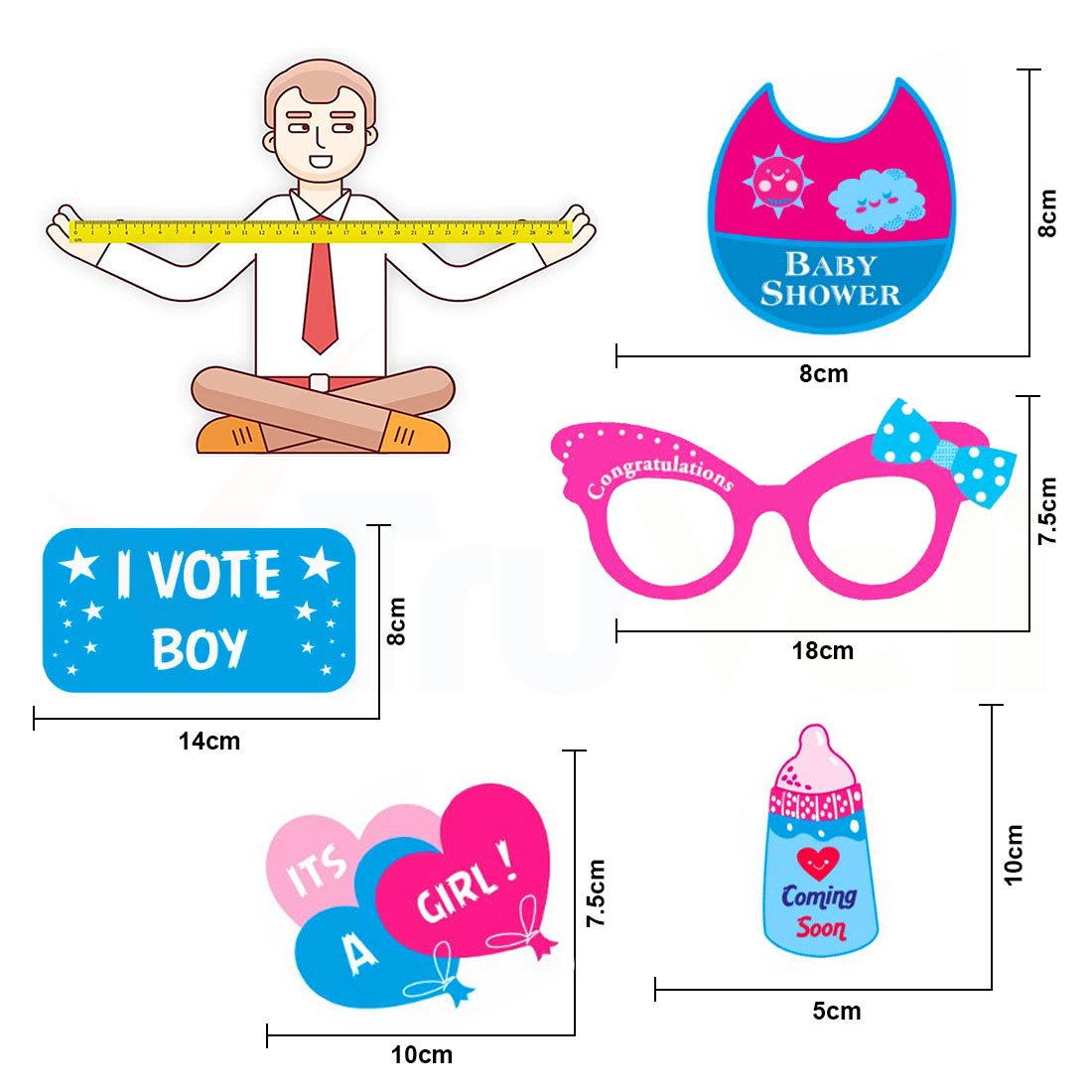 Baby Shower Props for Photoshoot, Photo Booth, Decorations 20 Pcs, Sticks Attached for Mom to Be Shoot, Maternity Shoot, Photography 