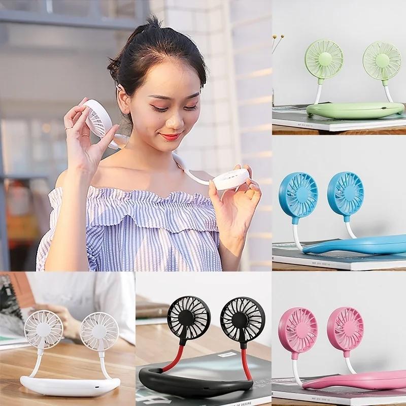 Portable USB Battery Rechargeable Mini Fan - Headphone Design Wearable Neckband Fan
