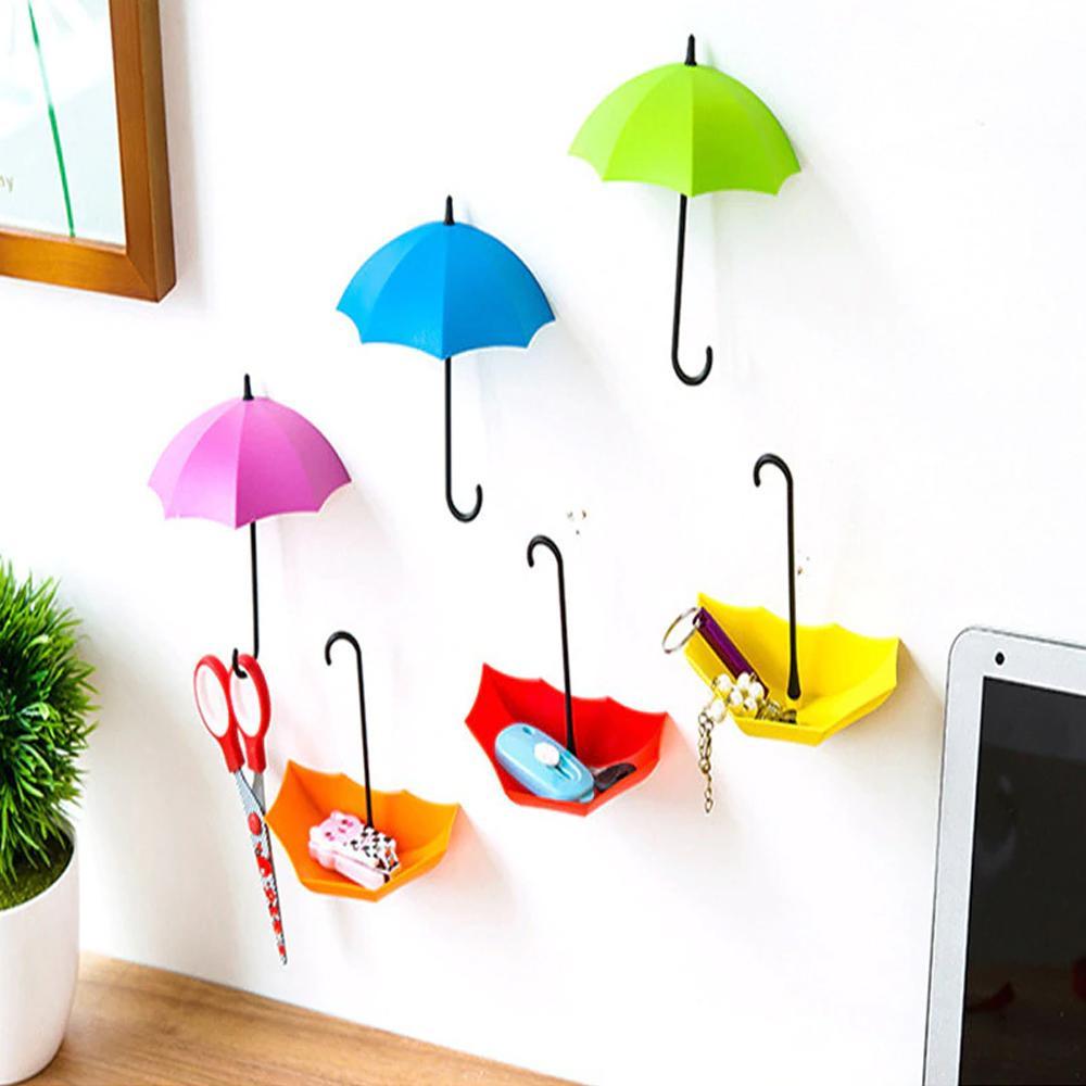 3pcs/set Cute Umbrella Wall Mount Key Holder Wall Hook Hanger Organizer Durable Wall hooks bathroom kitchen Umbrella Wall Hook