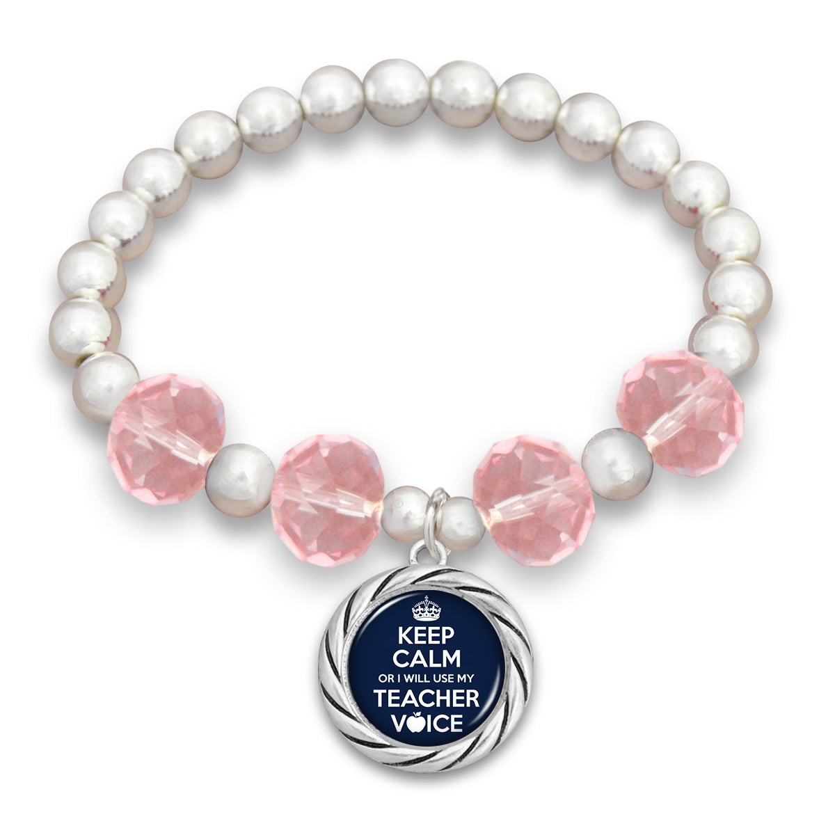 "Keep Calm Or I Will Use My Teacher Voice"  Beaded Stretch Bracelet