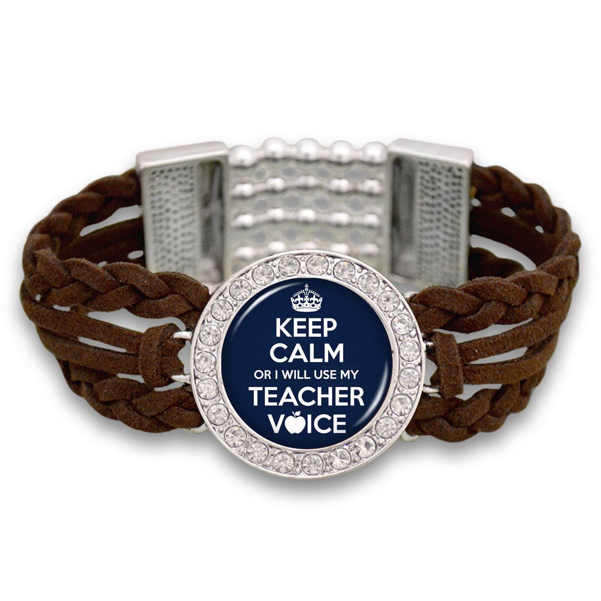 "Keep Calm Or I Will Use My Teacher Voice" Outdoors Suede Stretch Bracelet