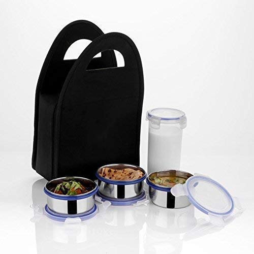 Compact Stainless Steel Airtight Lunch Box Set - 4 pcs (3 Leakproof Containers and 1 Bottle)