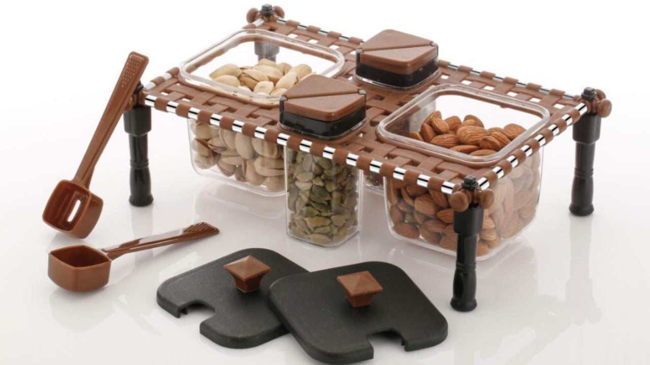 Multipurpose Rajwadi Style Spice & Pickle Jar Set 4 Containers with 2 spoons