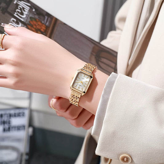 Women's Luxury Golden Rectangle Quartz Watch – Elegant Analog for Daily Wear
