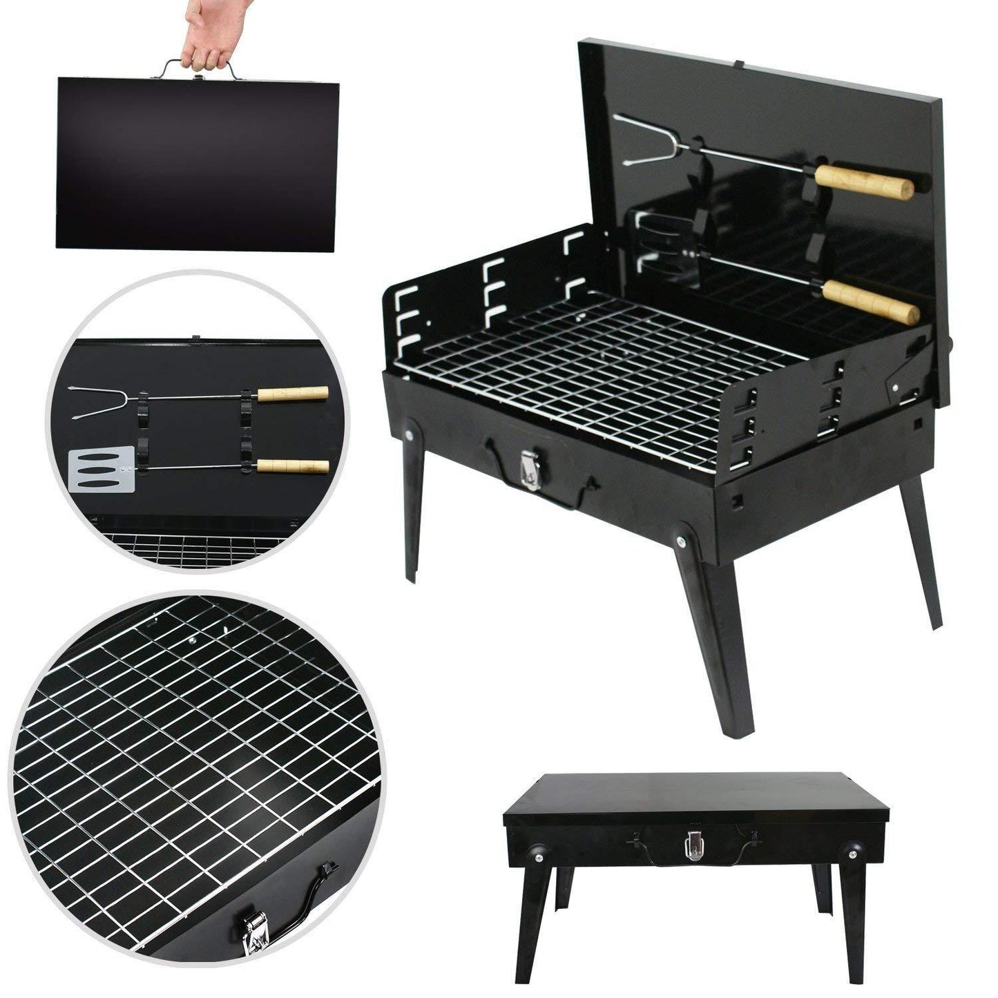 Stainless Steel Briefcase Style Barbecue Grill Toaster (Medium, Black) 