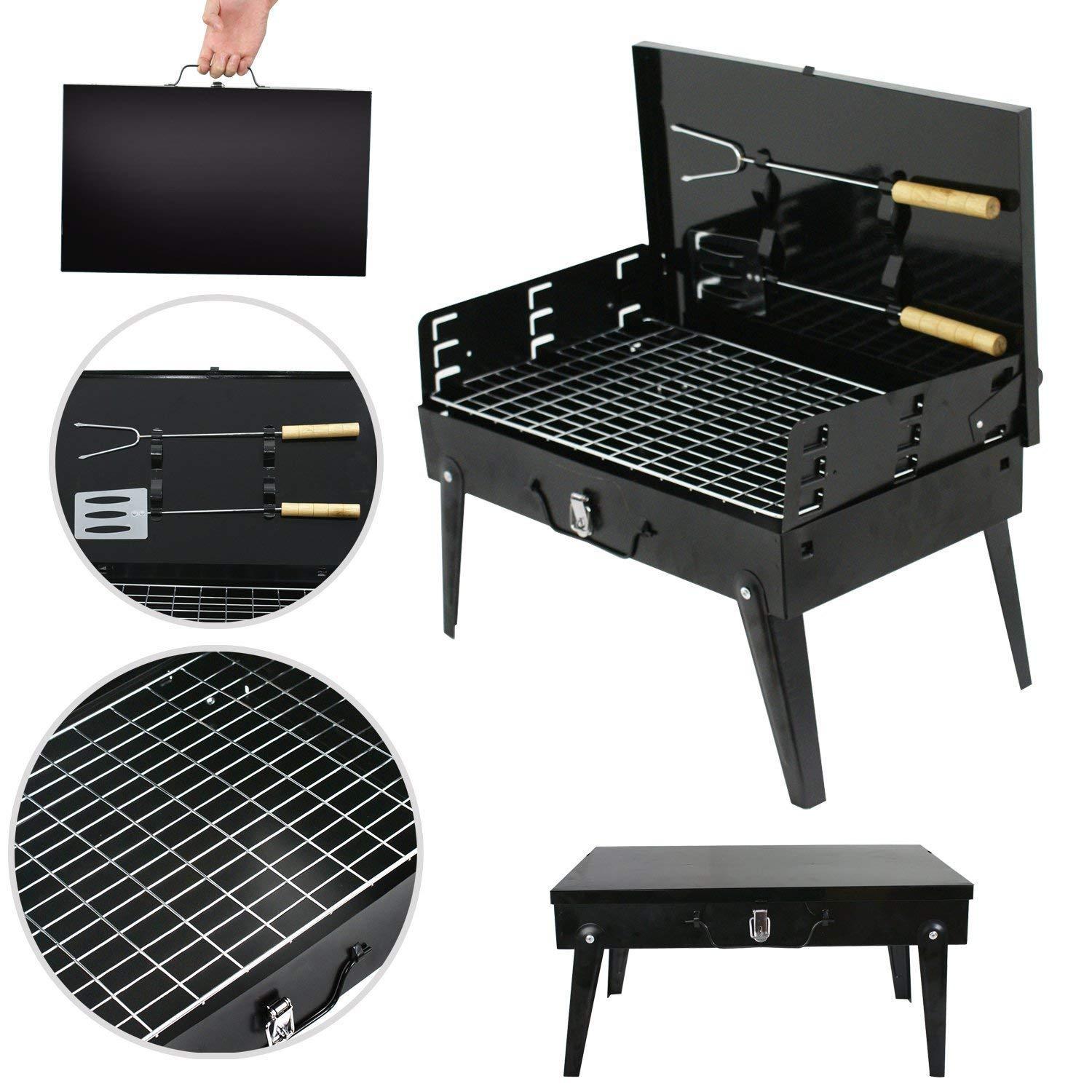Stainless Steel Briefcase Style Barbecue Grill Toaster (Medium, Black) 