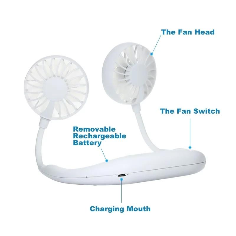 Portable USB Battery Rechargeable Mini Fan - Headphone Design Wearable Neckband Fan
