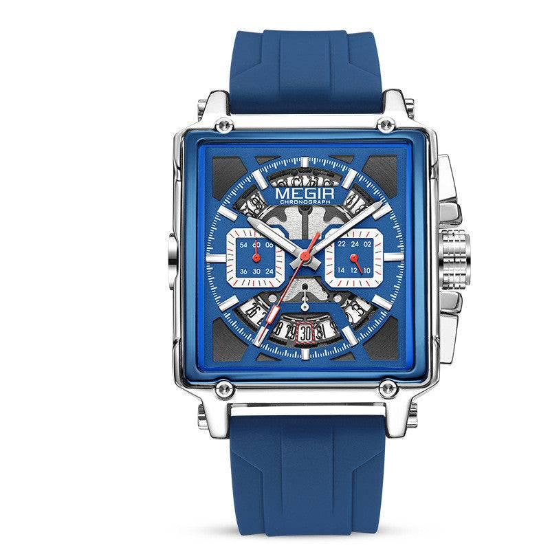 Megir Square Waterproof Luminous Sports Quartz Multi-function Watch
